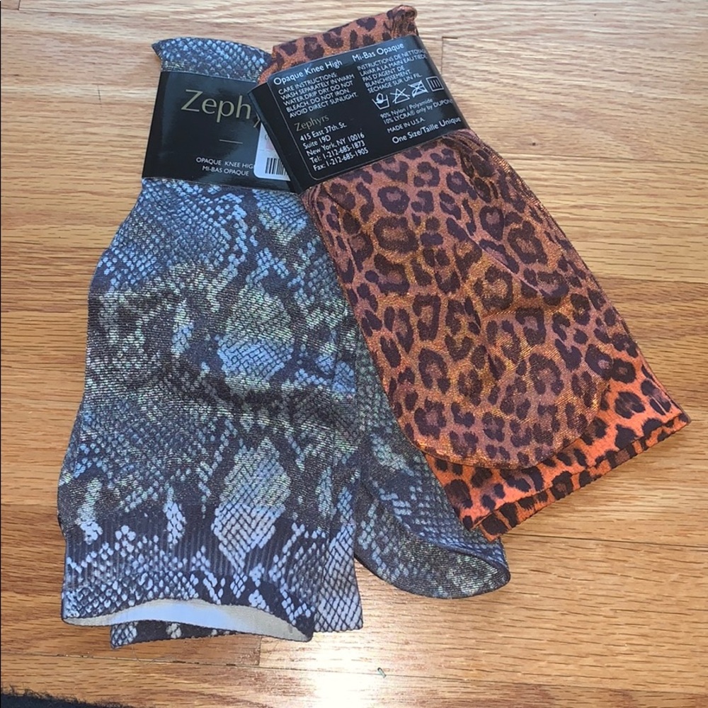 zephyr opaque knee high socks NWT snake & cheetah